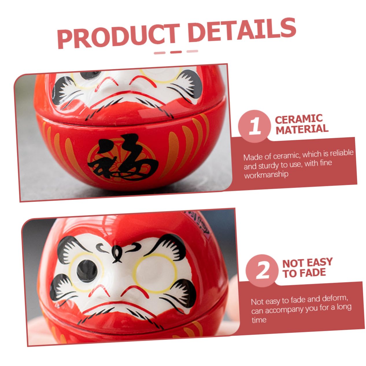 Ciieeo 10 Pièces Oeufs du Dharma Mini Poupées De Fortune Statues De Décoratif Vacillant Décor Chat Maneki Neko Céramique Rouge