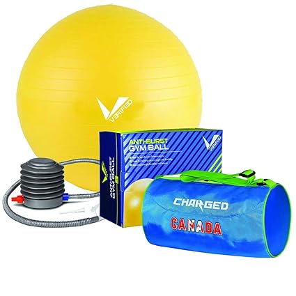 VERIFIED Gym Set with VERIFIED 65 CM Weighted Gym Ball and Charged Canada Small Gym Bag Sky