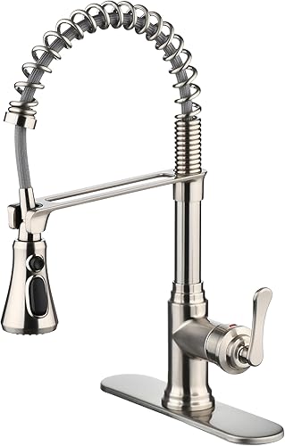 Grifo de fregadero de cocina con rociador extraíble, grifo de cocina de níquel cepillado, grifo de cuello de cisne de resorte extraíble, grifo de