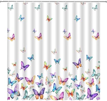 Colorful Butterflies Shower Curtain Rainbow Colors Butterfly Animals Aesthetic Women Girls Spring Garden Print Fabric Bathroom Decor Curtains with Hooks,90 x 70