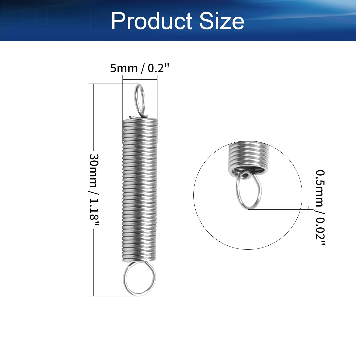 Yinpecly Stainless Steel Extended Compressed Spring Wire Diameter 0.02", OD 0.20", Free Length 1.18" Tension Spring for Industrial Construction Machinery Furniture Appliances Silver Tone 5pcs