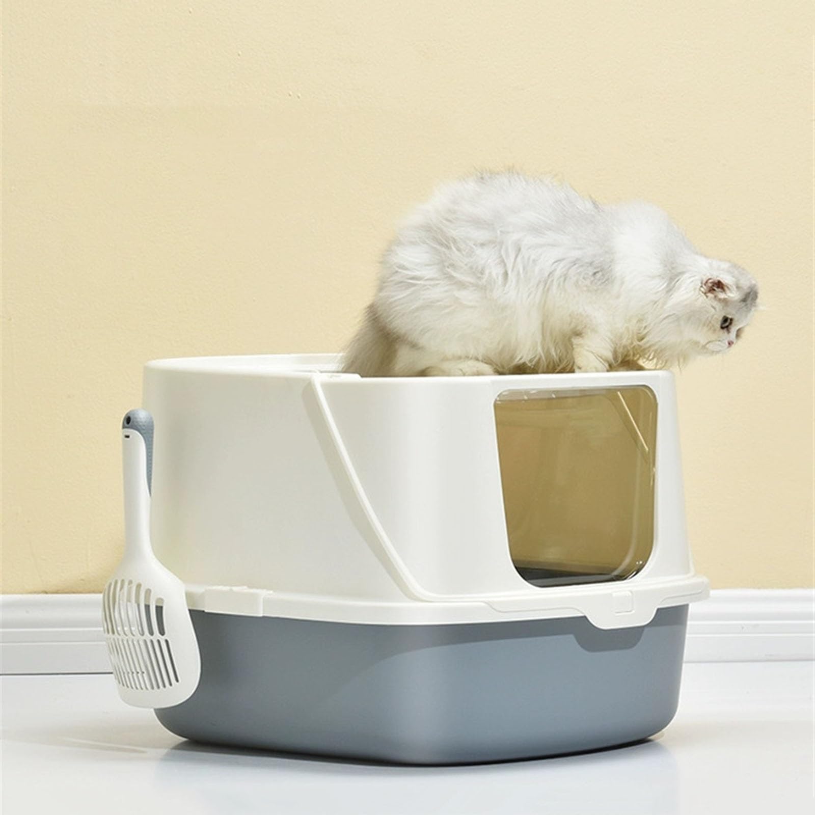Lettiera per Gatti Lettiera extra large, lettiera semi-chiusa con paletta, lettiera grande for gatti di piccole e grandi dimensioni, facile da pulire, antiaderente Toilette per Gatti(Dark grey)