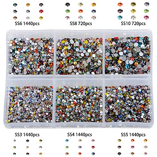 Image of 7200pcs Nail Rhinestones Non-Magnetic Round Glue Flat Glass Nail Art Rhinestones for Jewelry Making with a Pen 6 Sizes 7200pcs Mixed Color