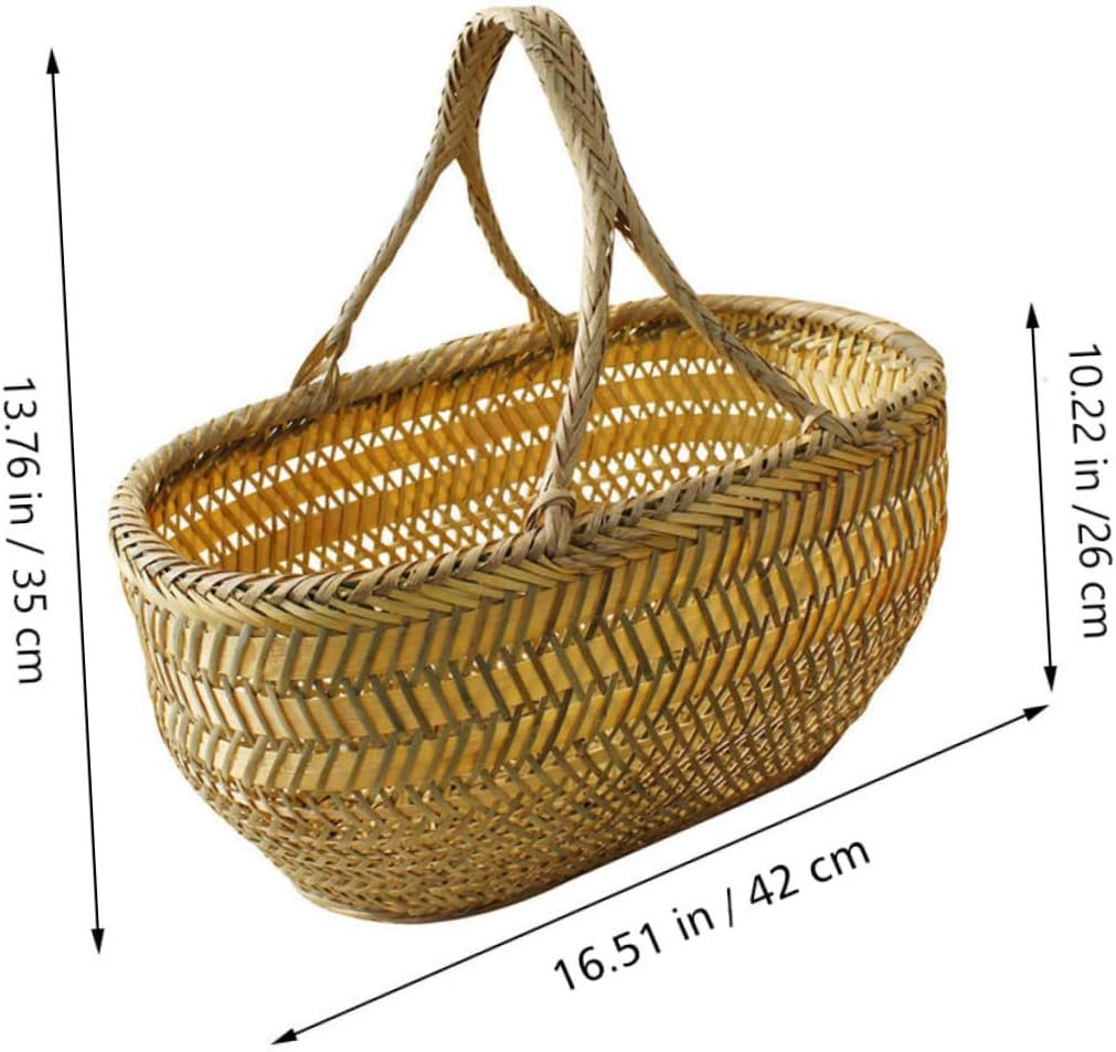 Vegetable Basket with Ergonomic Handle for Fruit Egg and Snack Storage Small Woven Kitchen Basket for Farmers Market Food Gathering and Home Organization Random Color