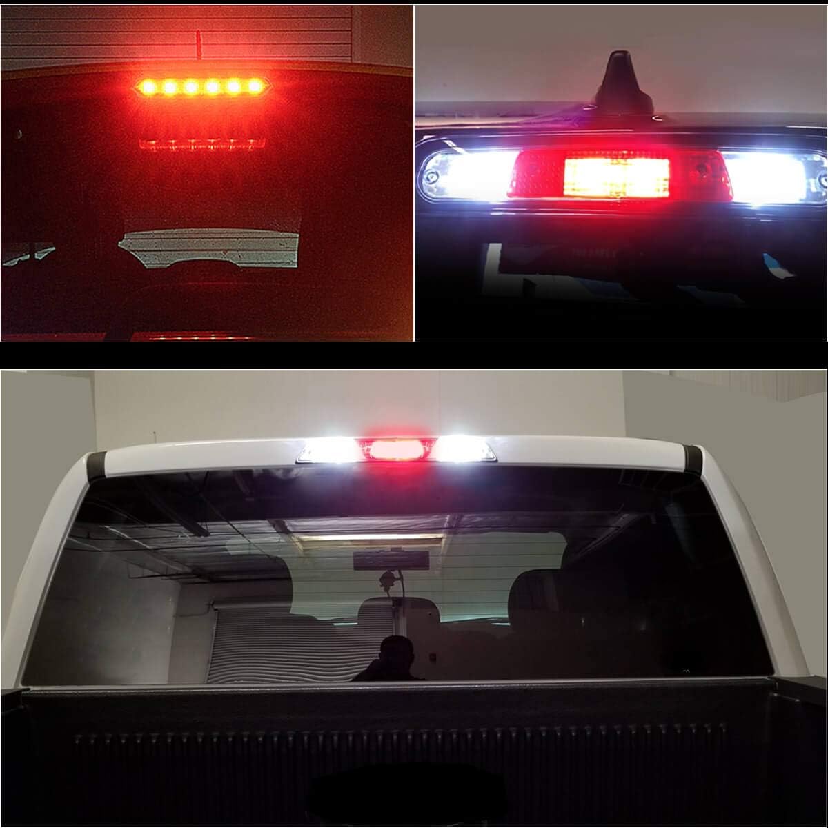 LASFIT 194 921 LED Bulb White Red Combo for Third Brake Light Reverse License Plate Dome Map Trunk Cargo Light, 6pcs