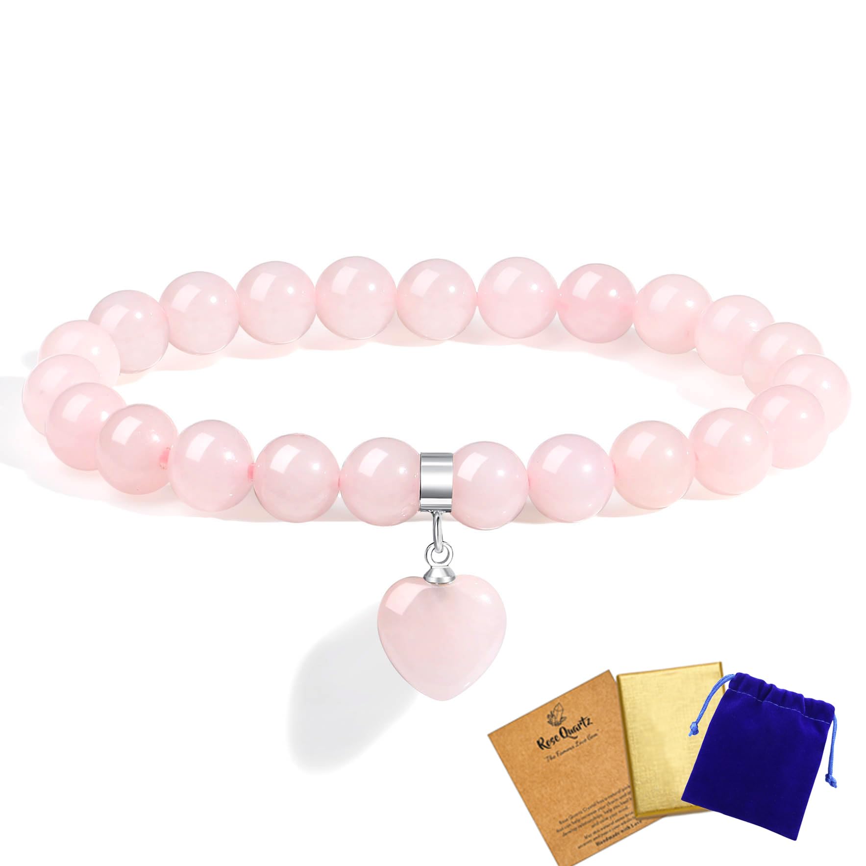 AWARDSEN Herz Heilsteine Armband, Edelstein Armband Damen, Kristall Armband Edelstein 8mm Edelstein Schmuck Geschenk für Frauen