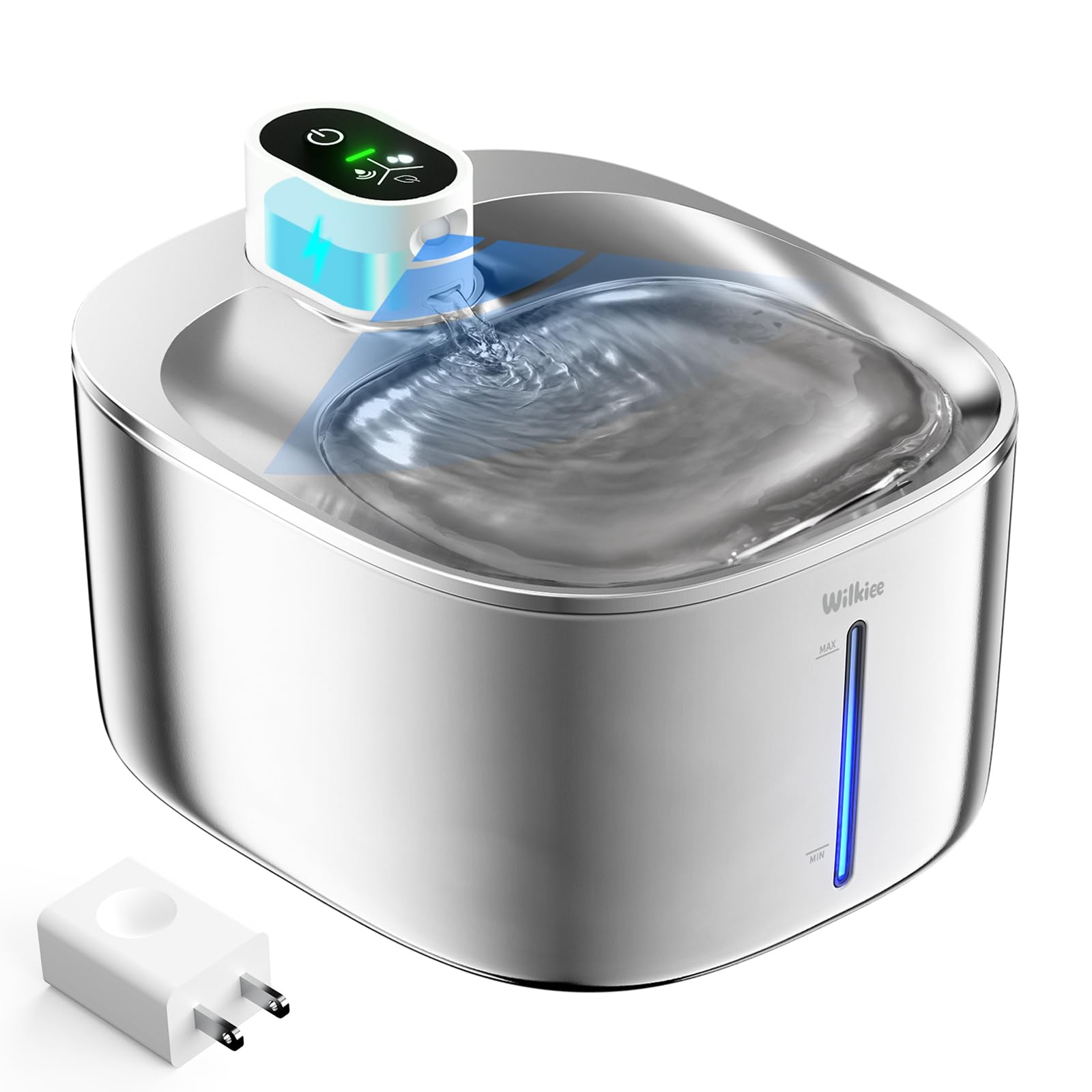 Fontaine a Eau Chat INOX, 4,1L sans Fil 4000mAh avec Mouvement | Distributeur Eau a Pile Silencieuse, Multifiltration (noir + 1 jeu de filtre)