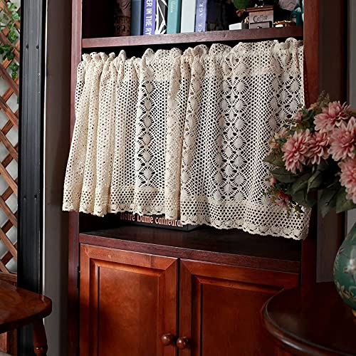 Rustic Boho Curtain Valance For Kitchen Window Farmhouse Handmade Crochet Curtain Tiers For Coffee Decor Room Divider Rod Pocket Hollow Short Lace Curtains For Bathroom Closet 1 Panel W39 X L17 Inch #TOP1