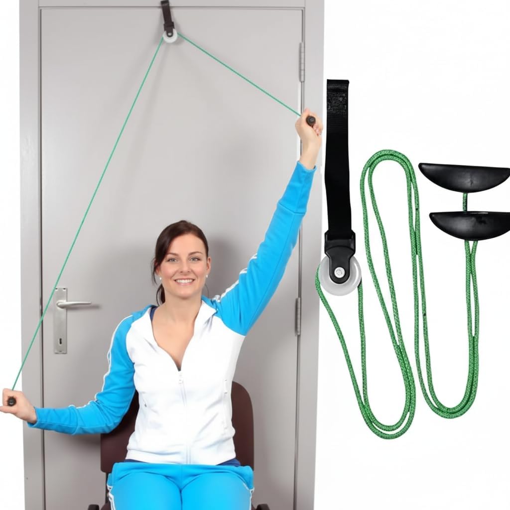 AARAM Pulley with Rope and Door Strap, Easy to Use Exercise Equipment for Frozen Shoulder and Hand/Arm Exercise Material Nylon Plastic, Smooth Action Pulley (Green & Black)