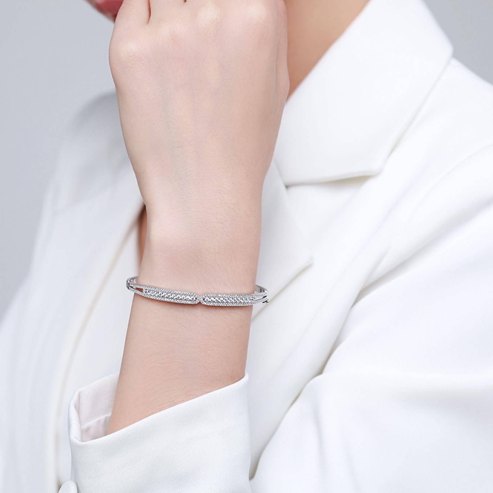 Bracciali Oro Bianco 9 Carati / 14 Carati / 18 Carati per Donna, Rotondo con Moissanite, Lunghezza 16 CM, Braccialetto Argento Donna