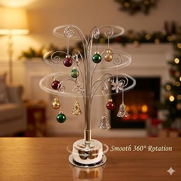 HOHIYA 16.75 Rotating Ornament Display Tree Stand Silver 15 Hooks
