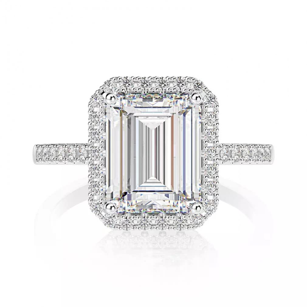 Tummty 925 Sterling Silber 6 Karat Smaragdschliff Moissanite Diamant-Verlobungsringe für Damenschmuck