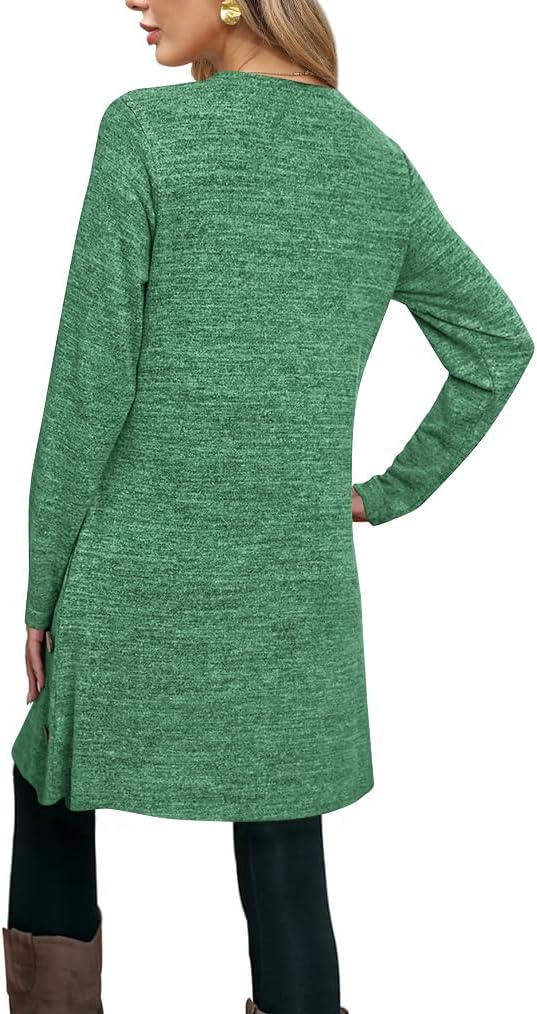 Poetsky Womens Tunic or Tops to Wear with Leggings Long Sleeve Side Buttons Swing Casual Long Shirts with Pockets S-3XL - Image 2