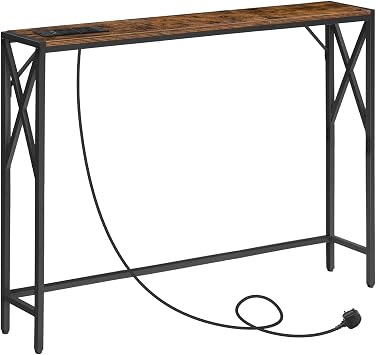 MAHANCRIS Console Table with Charging Station, 100 CM Narrow Sofa Table, Long Entryway Table, Hallway Table with USB Ports, Behind Couch Table with Power Outlets, Rustic Brown ACTHR151KE01N1