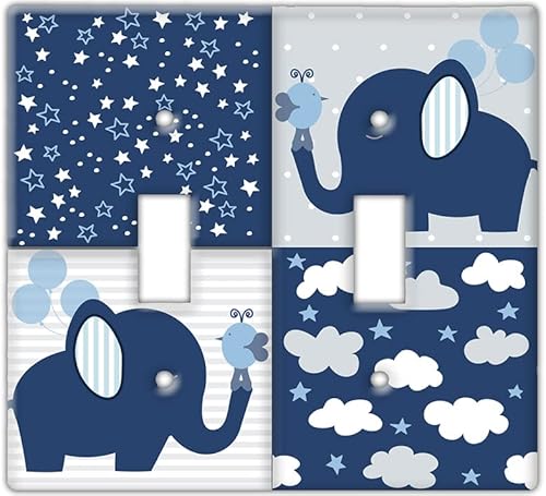 Placa decorativa para interruptor de pared, elefante bebé en placa de interruptor de decoración azul, linda ilustración perfecta para habitación del