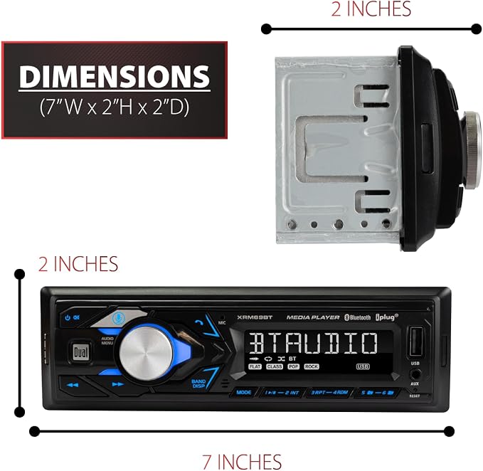Radio para auto Dual Electronics XRM69BT con Bluetooth y USB miniatura 4