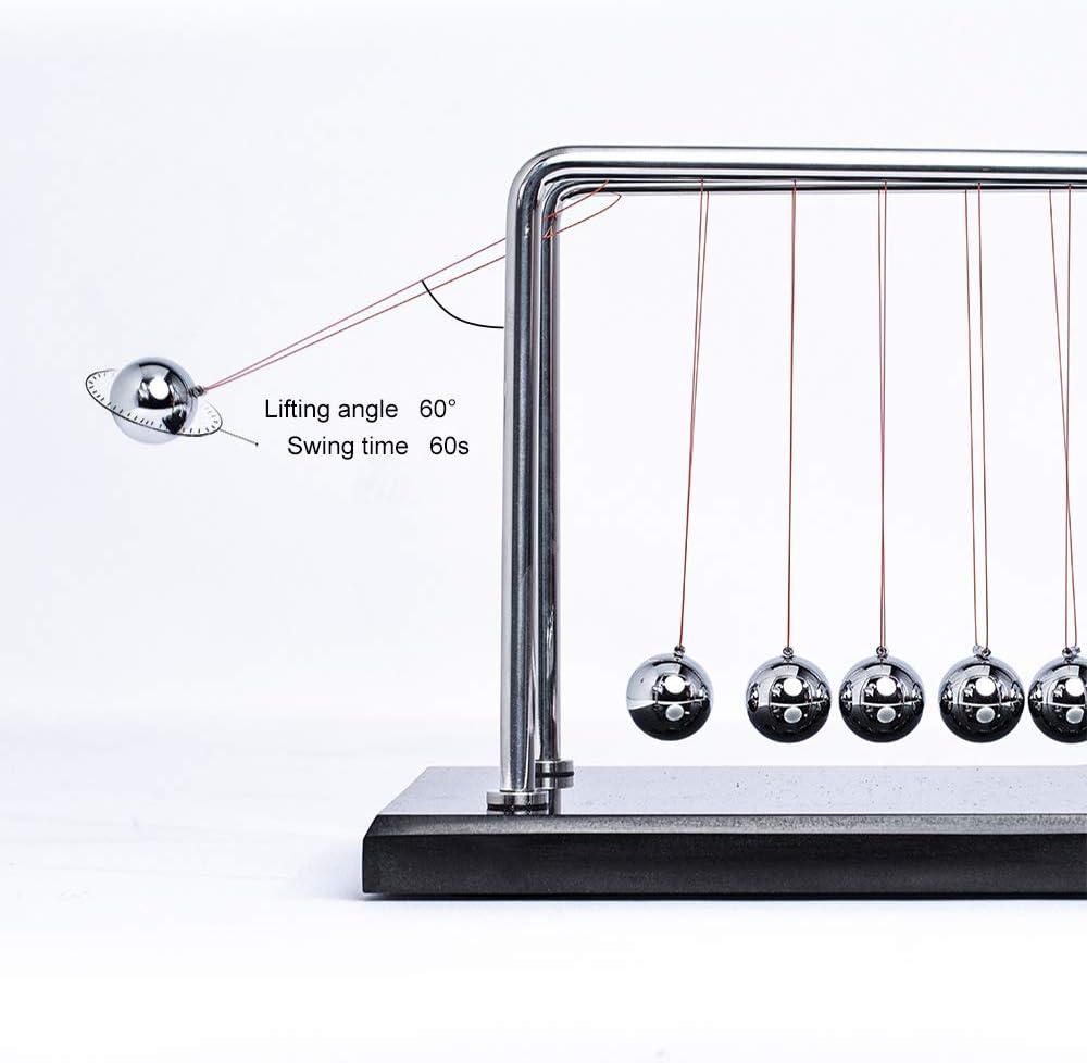 CERROPI Newton Cradle Balance Balls, Newton Pendulum with 7 Balls, Classic Newton Swing Ball, Science Physics Gadget | Desk Toys & Accessories, 70+ Sec Swingtime, Marble Base, Black