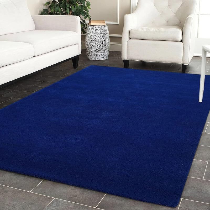 10x14 Ft Hand Tufted Wool Area Rug, Solid Teal Blue Plain Minimalist Design, Premium Handmade Carpet for Living Room Bedroom Home Décor