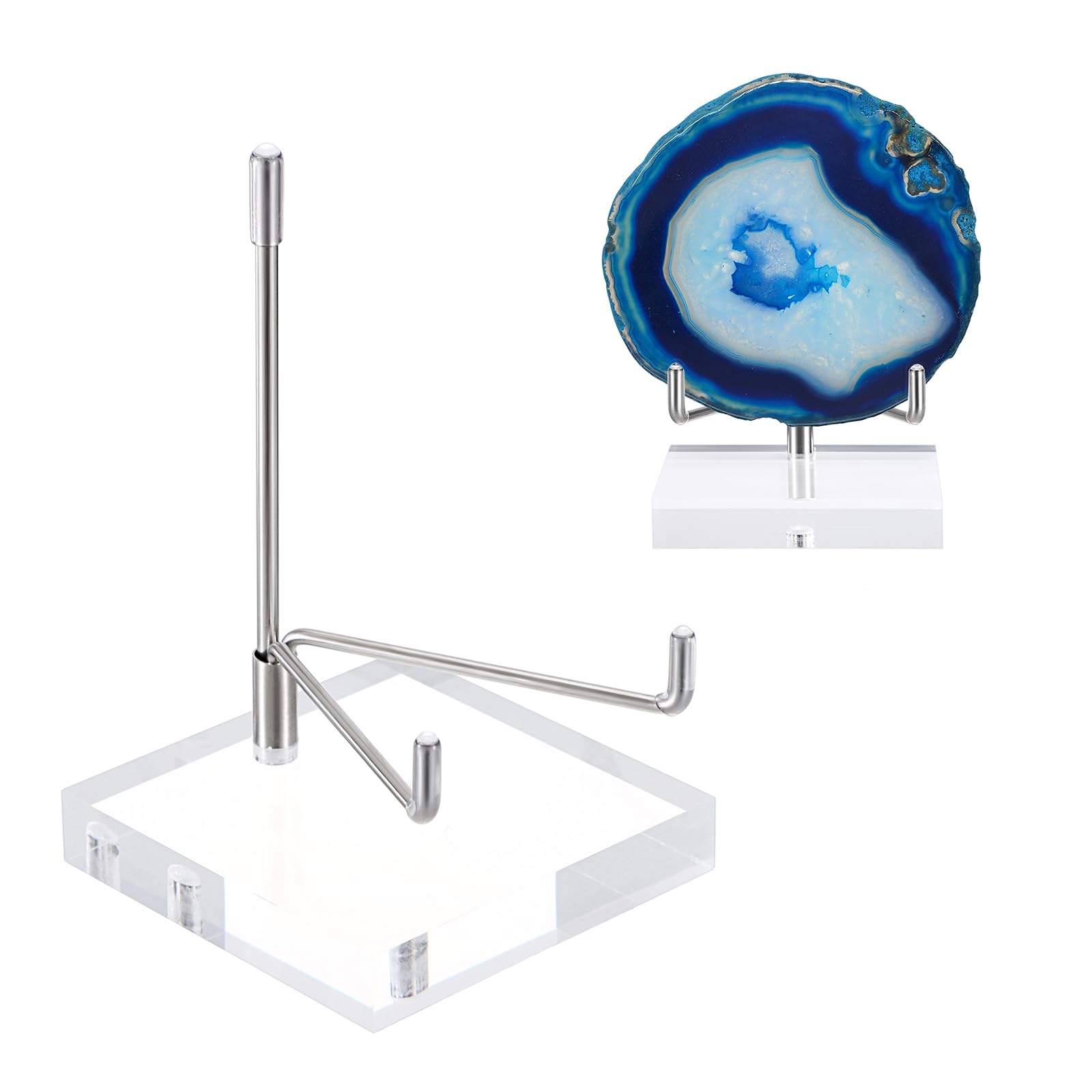 HipiweAdjustable Silver Metal Arm Display Stand Easel with Square Acrylic Base,X-Large