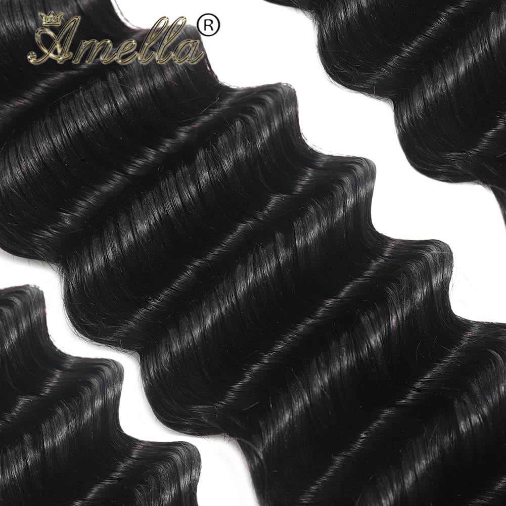 Amella Loose Deep Wave Bundles Human Hair 3 Bundles 14 16 18Inch 100% Unprocessed Brazilian Virgin Human Hair Bundles Natural Color
