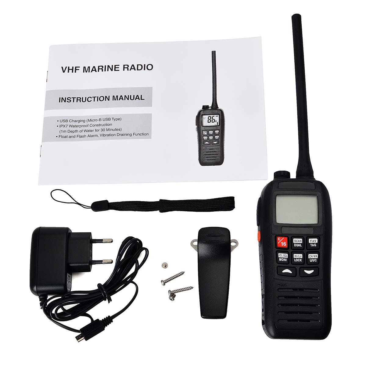 HYS TC-37M IPX7 Étanche VHF Portable Radio Marine Longue Portée Radio Marine LCD Rétroéclairage Automatique pour Bateaux