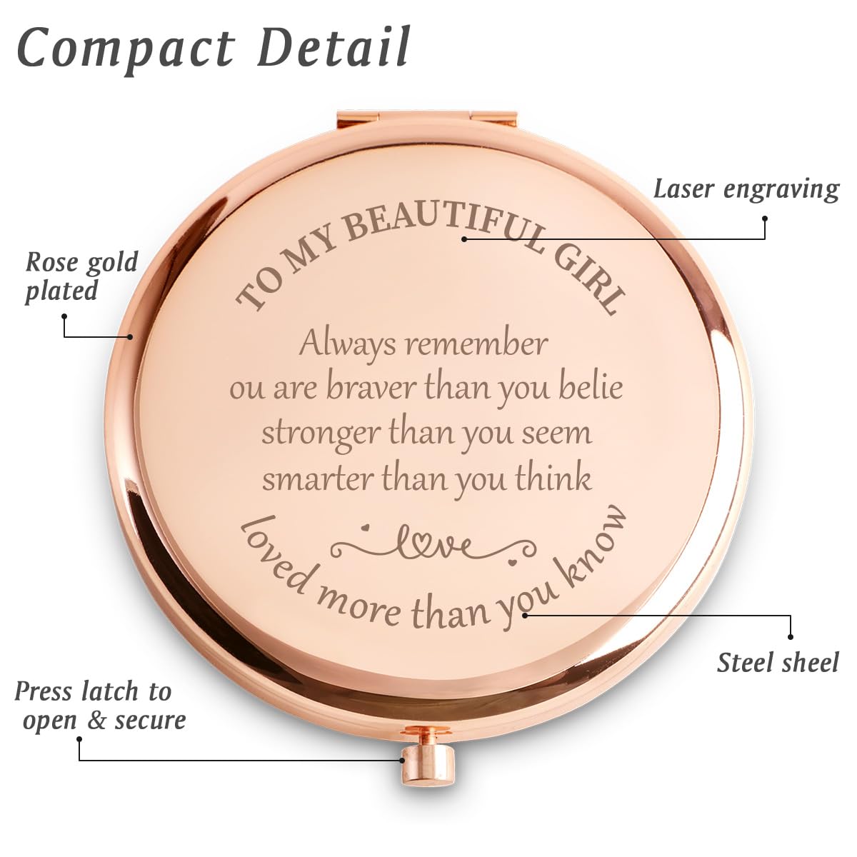 Personalized Gifts for Teen Girls Age 6-18, Custom Girls Gift for Birthday, Engraved Compact Mirror for Daughter Granddaughter, Graduation Mothers Day Basket Stuffers image 2