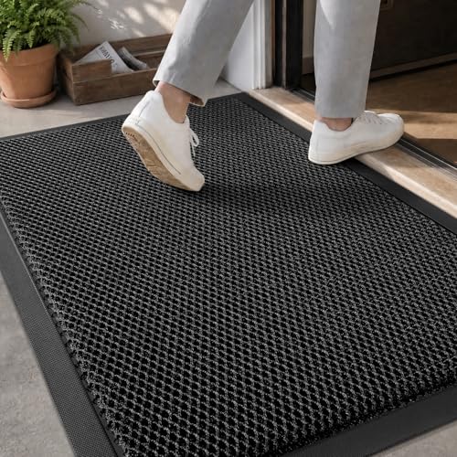 Front Door Mat Outside Entrance 24"x47" Doormat Mud Dirt Trapper Black