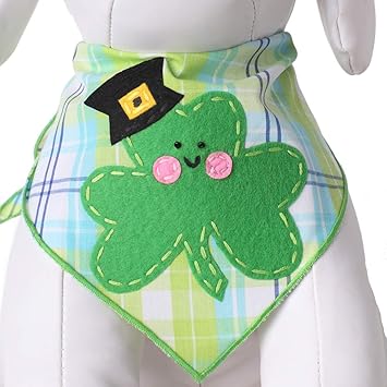 Tail Trends St. Patricks Day Dog Bandanas Four Leaf Clover with Shamrock Hat for Medium to Large Sized Dogs - 100% Cotton