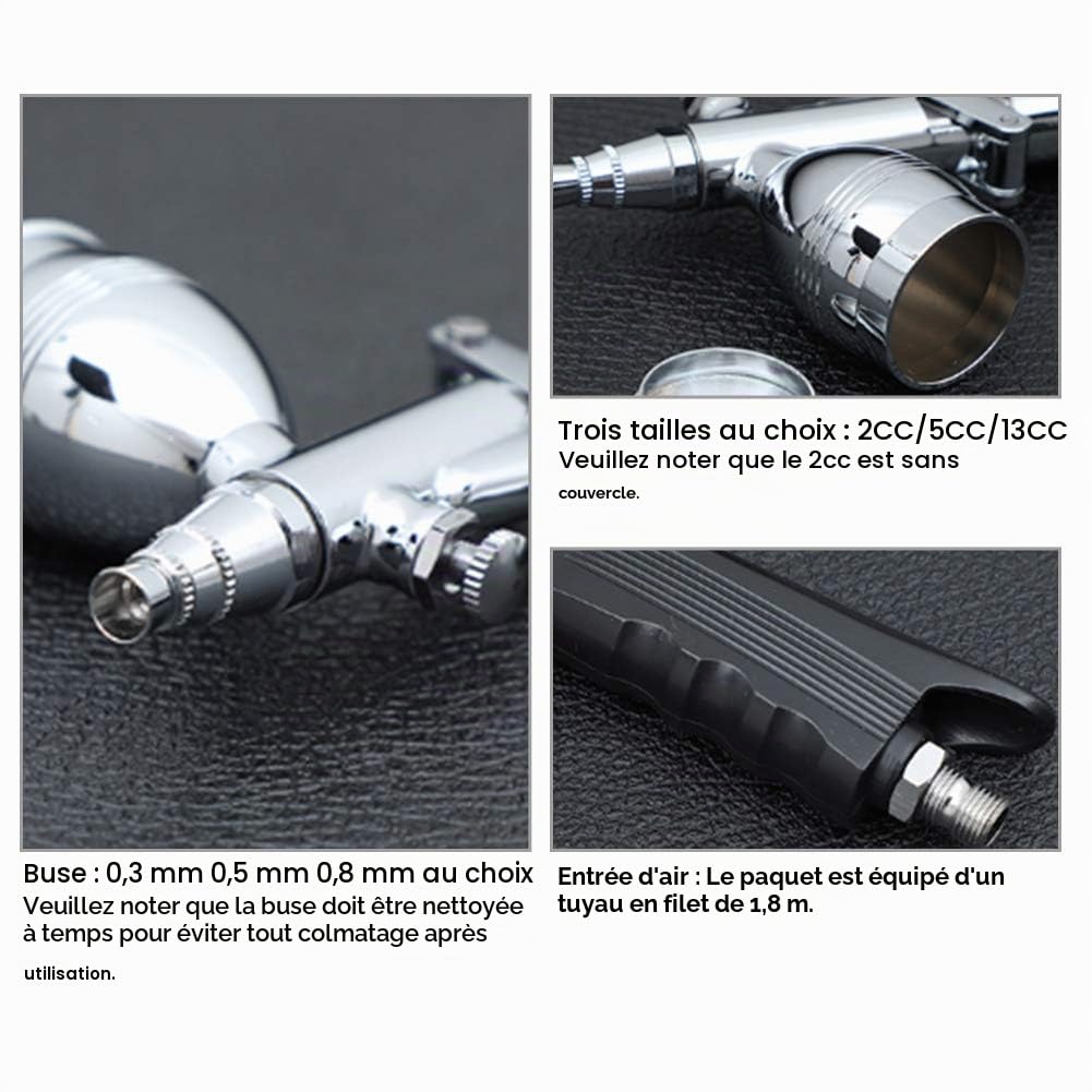 Kit Aérographe, Airbrush Kit, Ensemble de systèmes d’aérographe par gravité à usages Multiples 0,3 mm 0,5 mm 0,8 mm Kit de Tasses Nossles