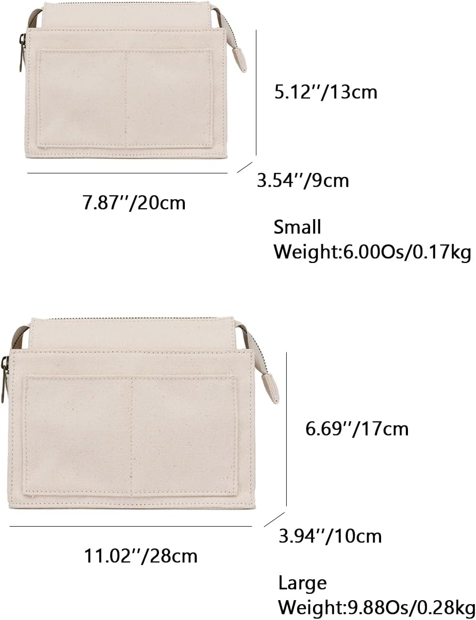 Handbag Organizers Simple Bag Organizer Insert with Zipper and Multiple Pockets Cotton Handbag Organizer and Tote bag Insert Organizers Bag in Bag (Beige,Large) - Image 2