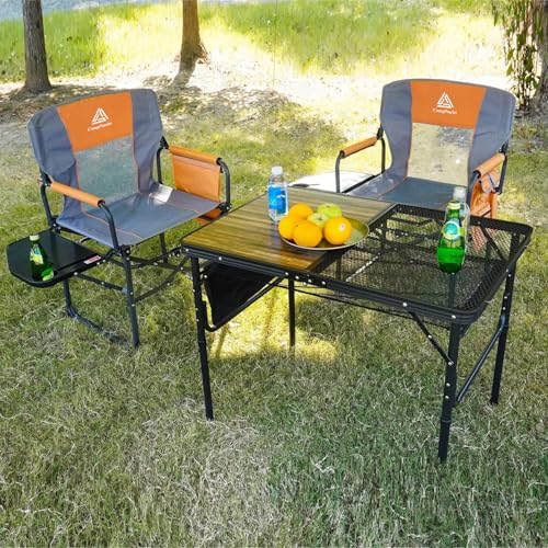 YOUGYM Wide Folding Director Chair with Table, Outdoor Camping Chair for Adults with Cup Holder Load 330 Lbs, Portable Lightweight Chair for Outside with Carry Bag for Patio, Orange-1Pack