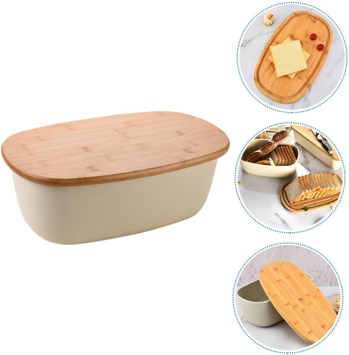 NUOBESTY Reusable Bread Box with Oak Lid, Oval Household Bread Container and Toast Storage Organizer for Kitchen Countertop and Refrigerator Use