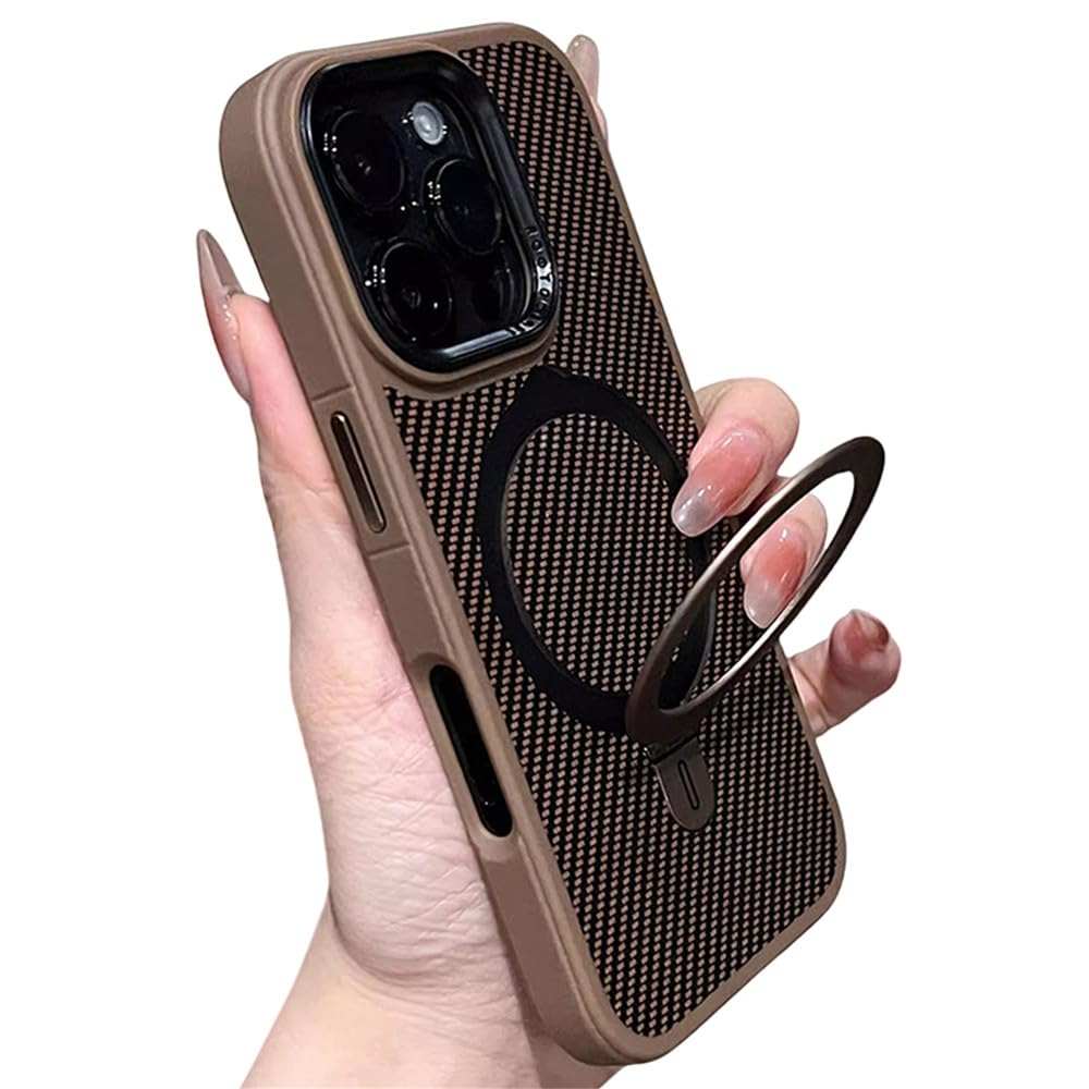 Custodia magnetica in fibra di carbonio con supporto in metallo color oro deserto per iPhone 17 16 15 14 13 Pro Max, custodia rigida per la ricarica, oro deserto, per iPhone 17 Pro Max