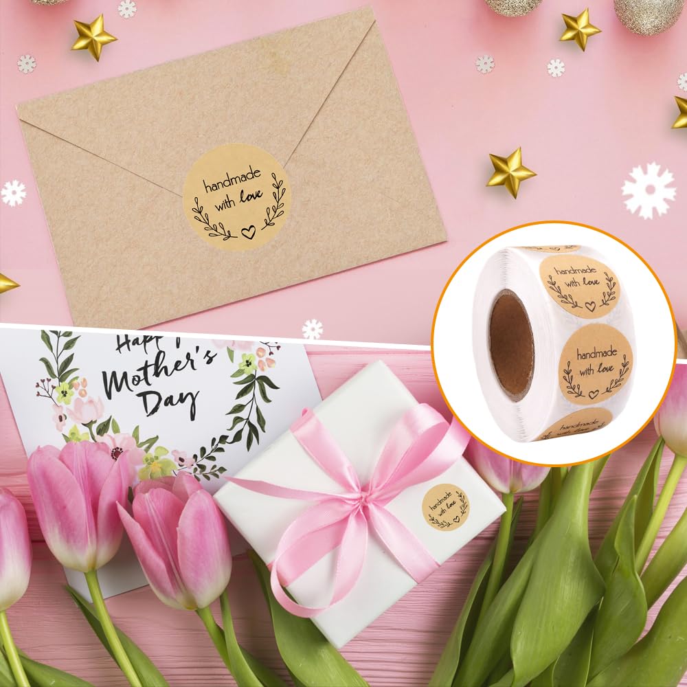 Etichette Adesive 'Handmade With Love' - 500 Fogli Carta Kraft