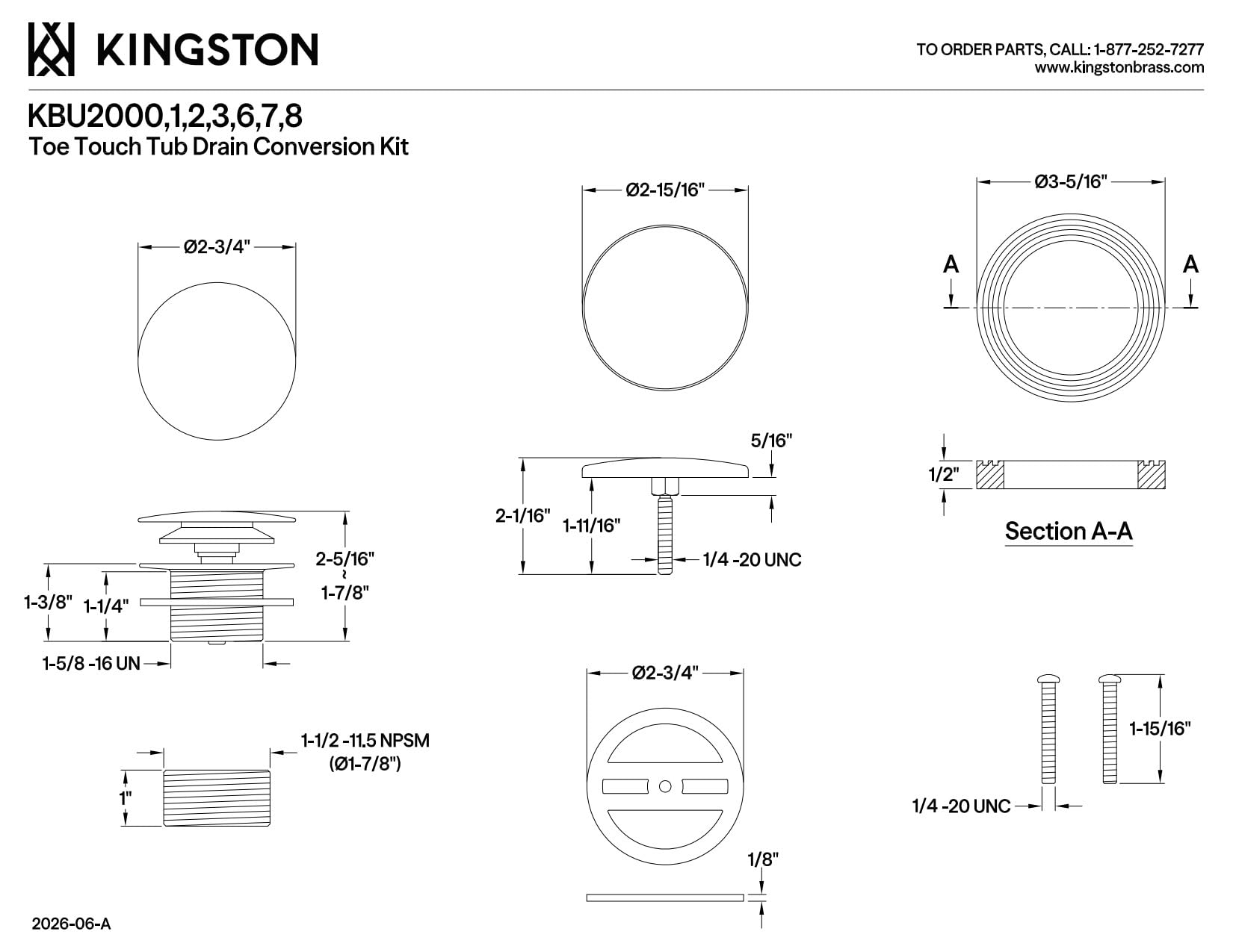 Kingston Brass KBU2006 Eugene Zestaw do konwersji do wanny z polerowanego niklu