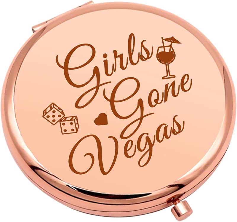 Espelho compacto de maquiagem Mwphuy redondo em aço inoxidável, Rose Gold-girls Weekend Gifts-2, 1 unidade