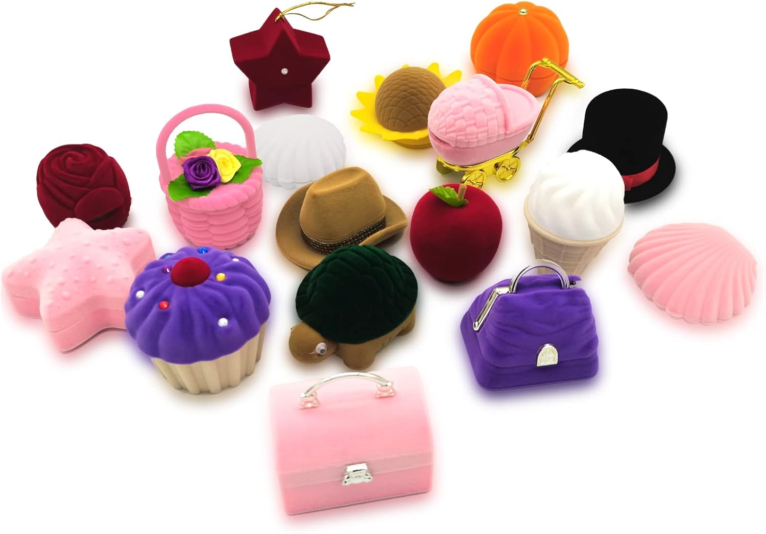 DIYOMR Cute Single Ring Box with Silver Moon DIY Small Chain, Miniature Jewelry Case Cartoon Delicate Plush Small Box For Jewelry Gift Decor Storage (White Shell) - Image 5