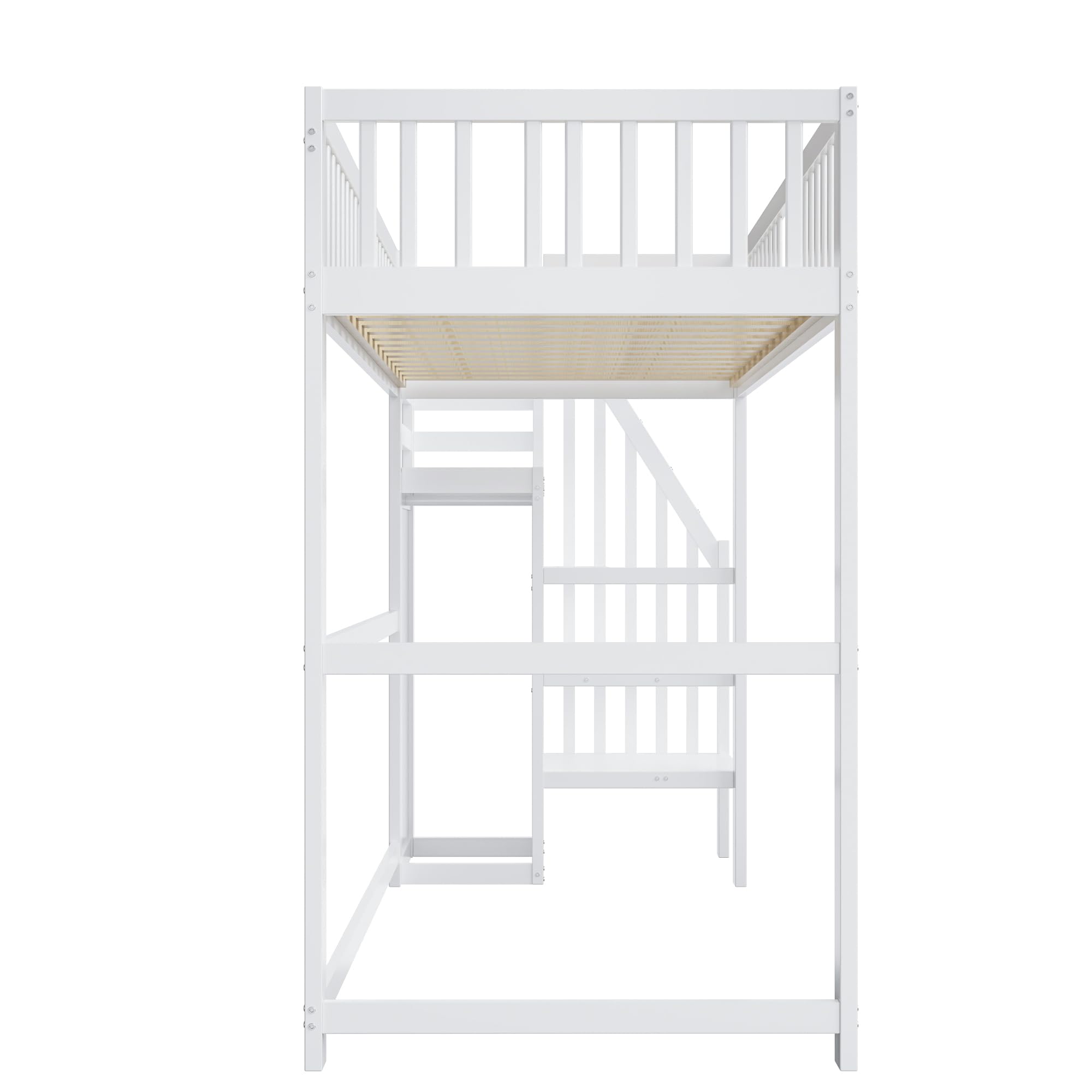 Idemon Cama alta 90 x 200 cm con escalera, cuna blanca de madera con estante de almacenamiento, armario sencillo