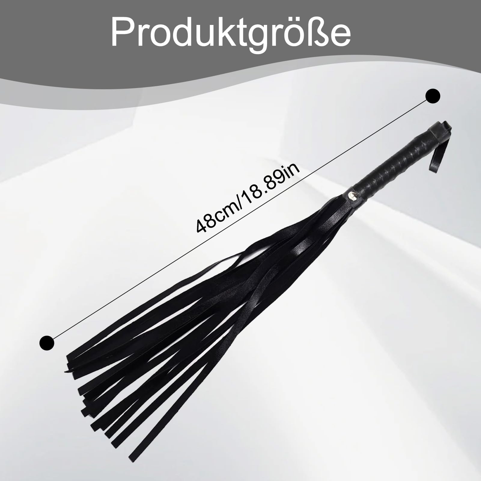 Frusta Nera da 48 cm, Frusta da Equitazione con Impugnatura in Pelle, Adatta per spettacoli equestri, addestramento Cavalli, spettacoli teatrali e Giochi di Ruolo