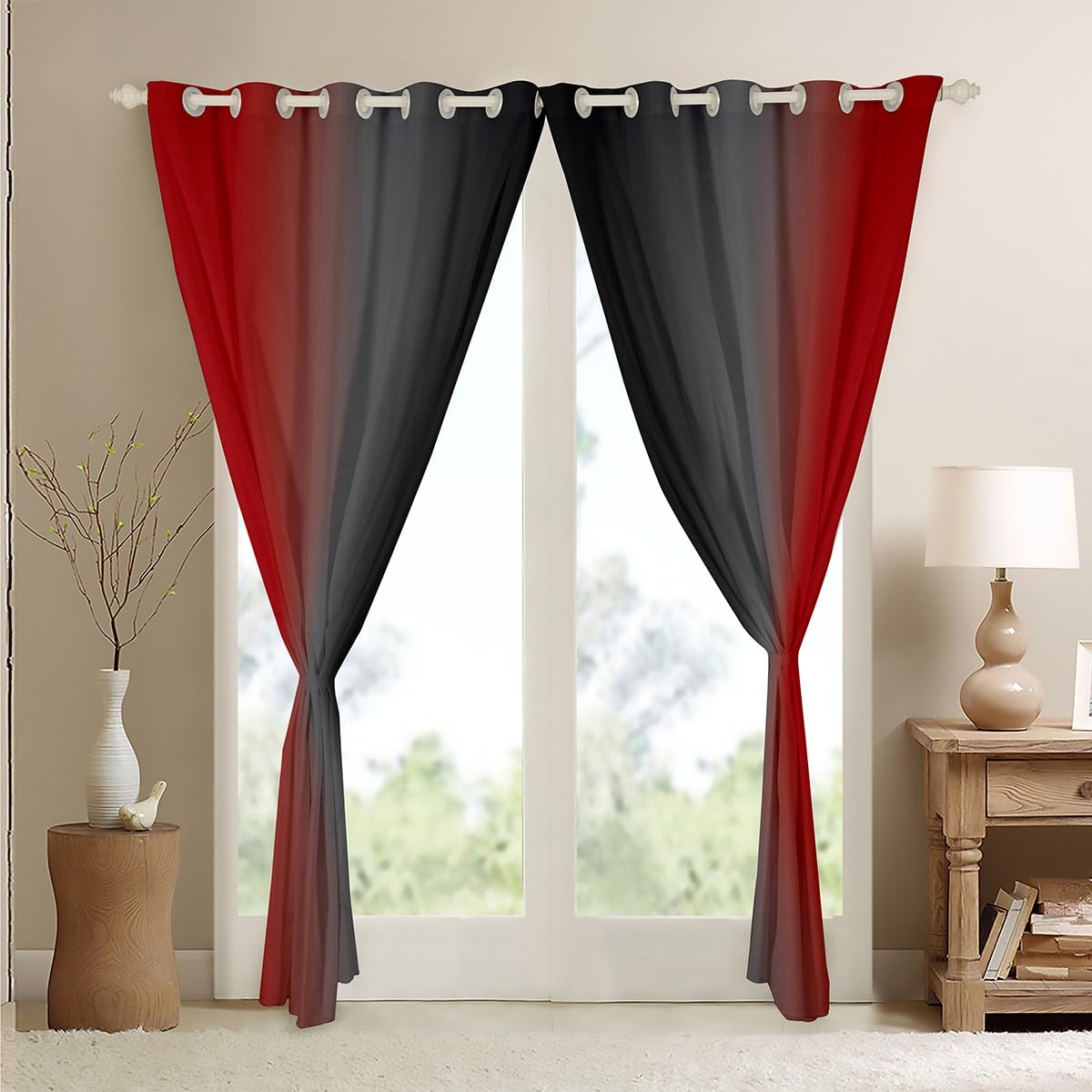 Homewish Red Grey and Black Curtains for Bedroom,Rainbow Ombre Blackout Curtains Aesthetic Living Room Decor,Gradient Colorful Curtains & Drapes Abstract Window Curtain 2 Panels 66x72 - Image 4