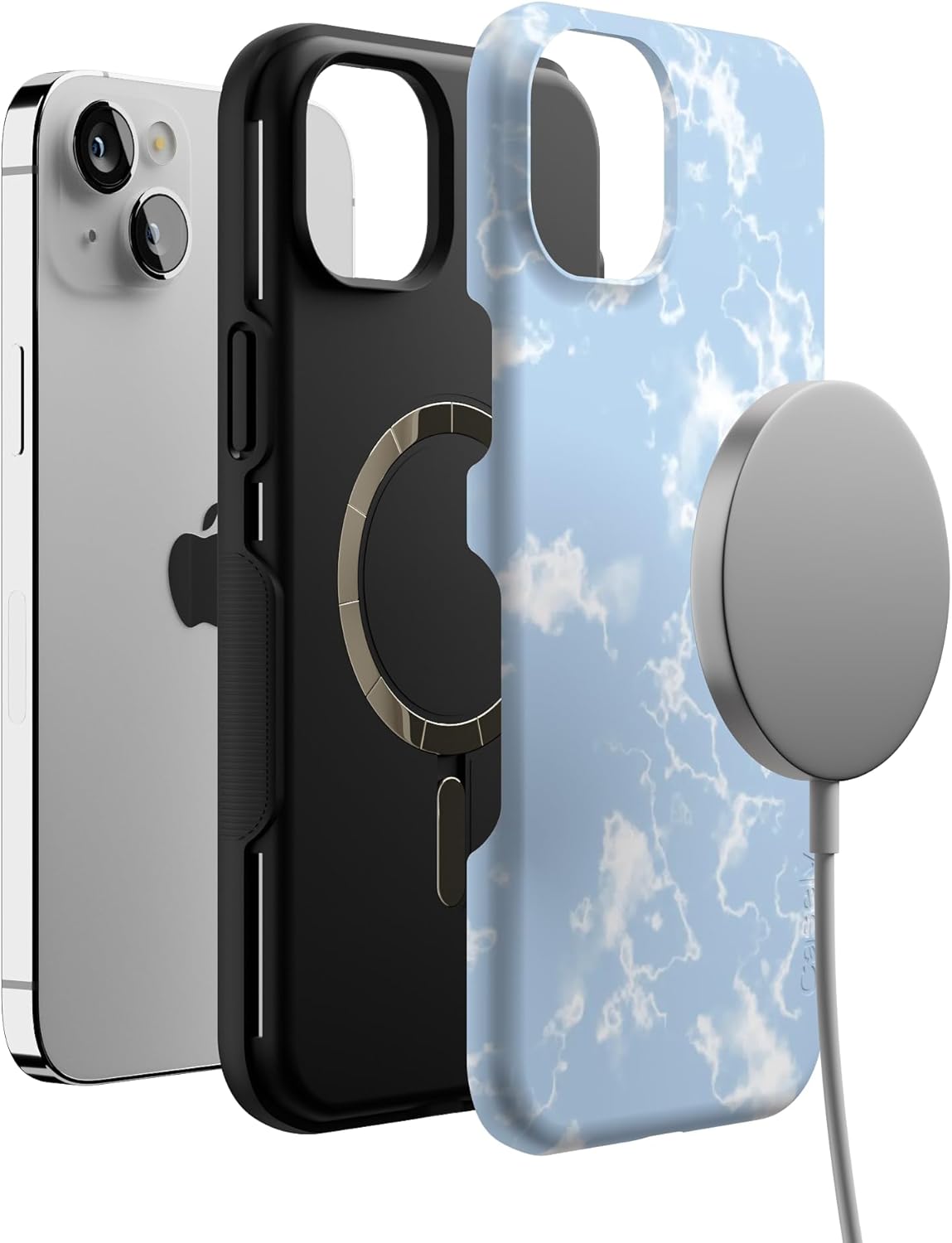 Casely iPhone 14 Plus Case | Light Blue Skies | Marble Clouds | Bold Protective Design | Compatible with MagSafe