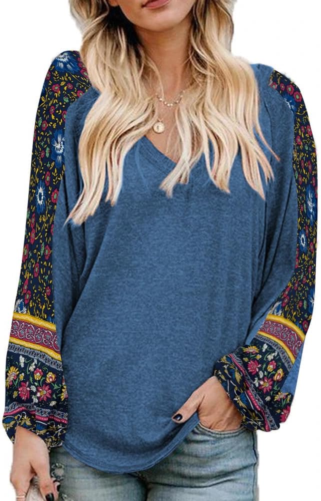 Beyove Boho Tops for Women Long Sleeve V Neck Fall Shirts Bohemian Fashion Hippie Western Dressy Casual Blouses