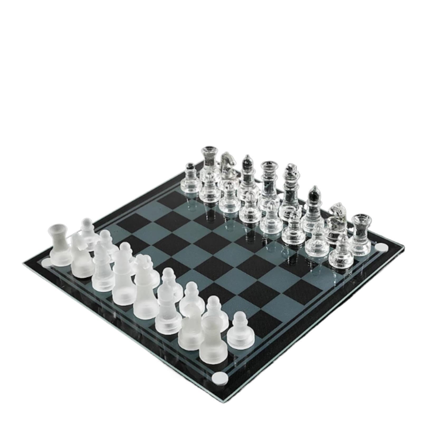 Set di scacchi in vetro con scacchi trasparenti e satinati | Scacchiera in vetro temperato con pezzi, regalo for giochi da tavolo di strategia da tavolo di lusso