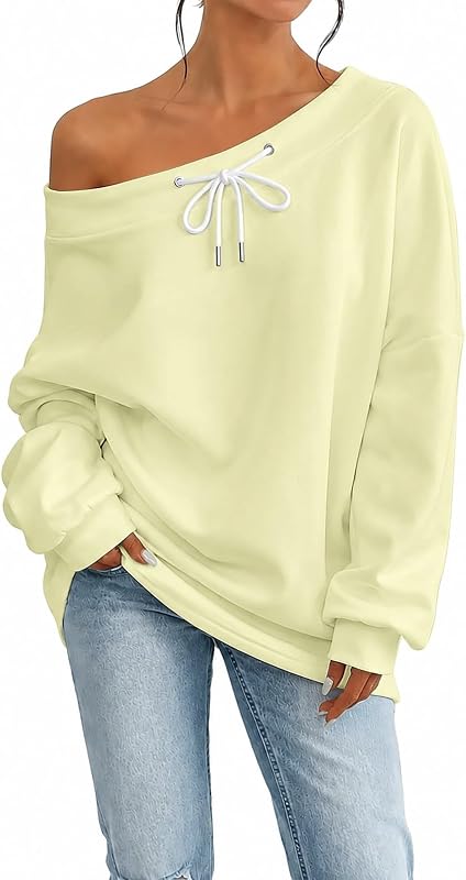 Off The Shoulder Sweatshirt for Women Fall Winter Sweaters | Oversized Long Sleeve Crewneck Pullover Sweater Lightweight Casual Clothes