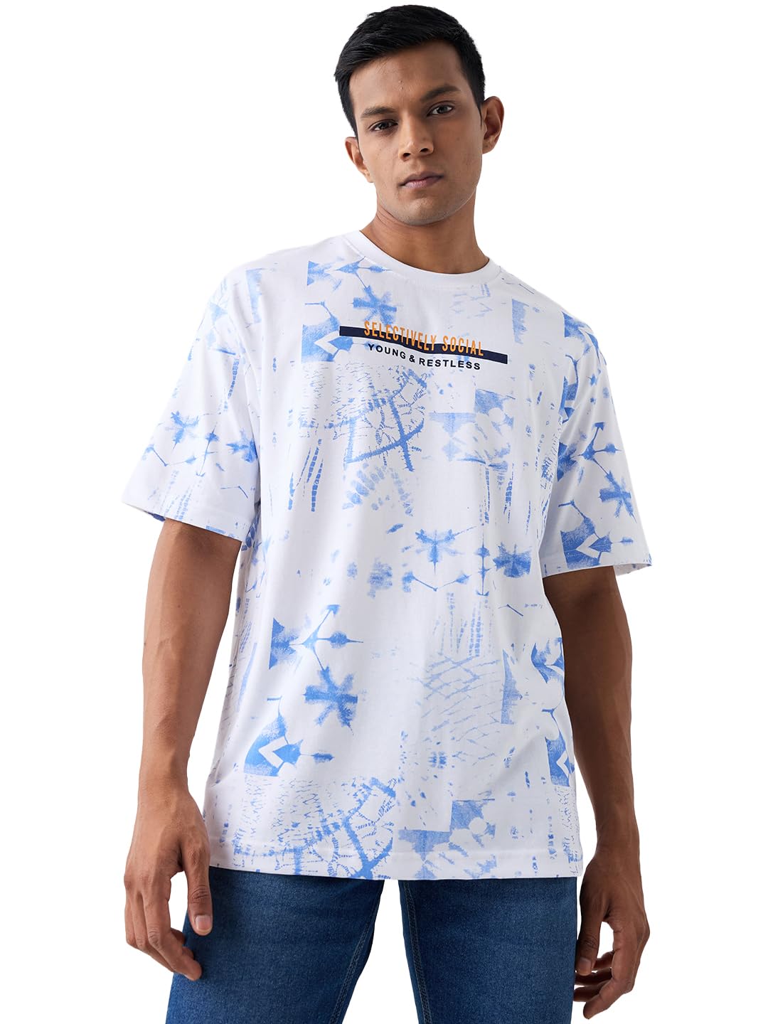 spykar Men's Oversized Round Neck Half Sleeve Printed Casual T-Shirt-picture-52