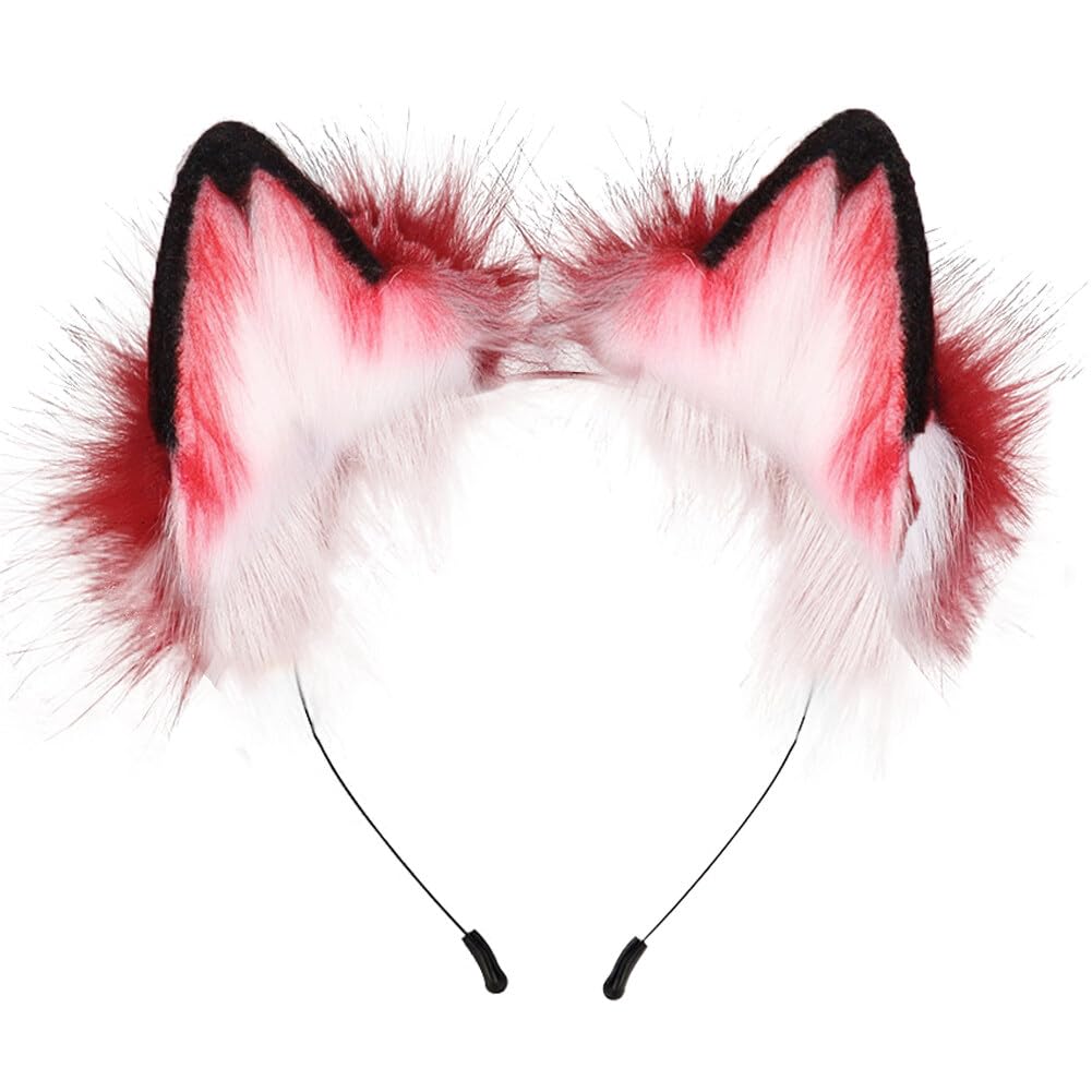 Faux Fur Cat Ears Headband Handmade Furry Fox Ears Fluffy Wolf Ears Hair Hoop Women Cosplay Costumes Halloween Dress Up for Kids Adults
