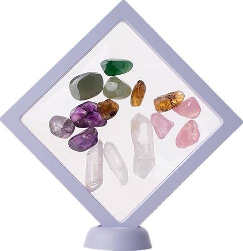 Juego de cristales naturales y piedras curativas en embalaje suspendido 3D, kit de 14 piezas para regalos y decoración del hogar