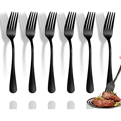 Forks,Black Silverware Forks,Set of 6 Top Food Grade Stainless Steel Forks Silverware Set
