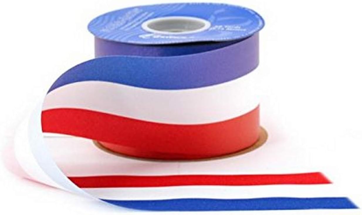 Berwick DK3 76 Offray Flora-Sating Print Tri-Color Ribbon 5/8" X 50 Yards-Red/White/Blue