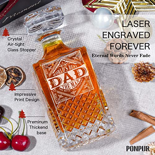 Image of PONPUR Gifts for Men Dad Fathers Day, Whiskey Decanter Set with 2 Glasses, Unique Cool Dad Birthday Gift from Daughter Son, Best Christmas Retirement Present for Man Father